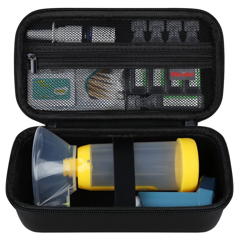 Elonbo Carrying Case for Asthma Inhaler Inhaler Spacer for Kids and Adults Masks Inhaler Holder Asthma Travel Organize Bag Pocket Fits Allergy Meds Ventolin Inhaler Black Case Only